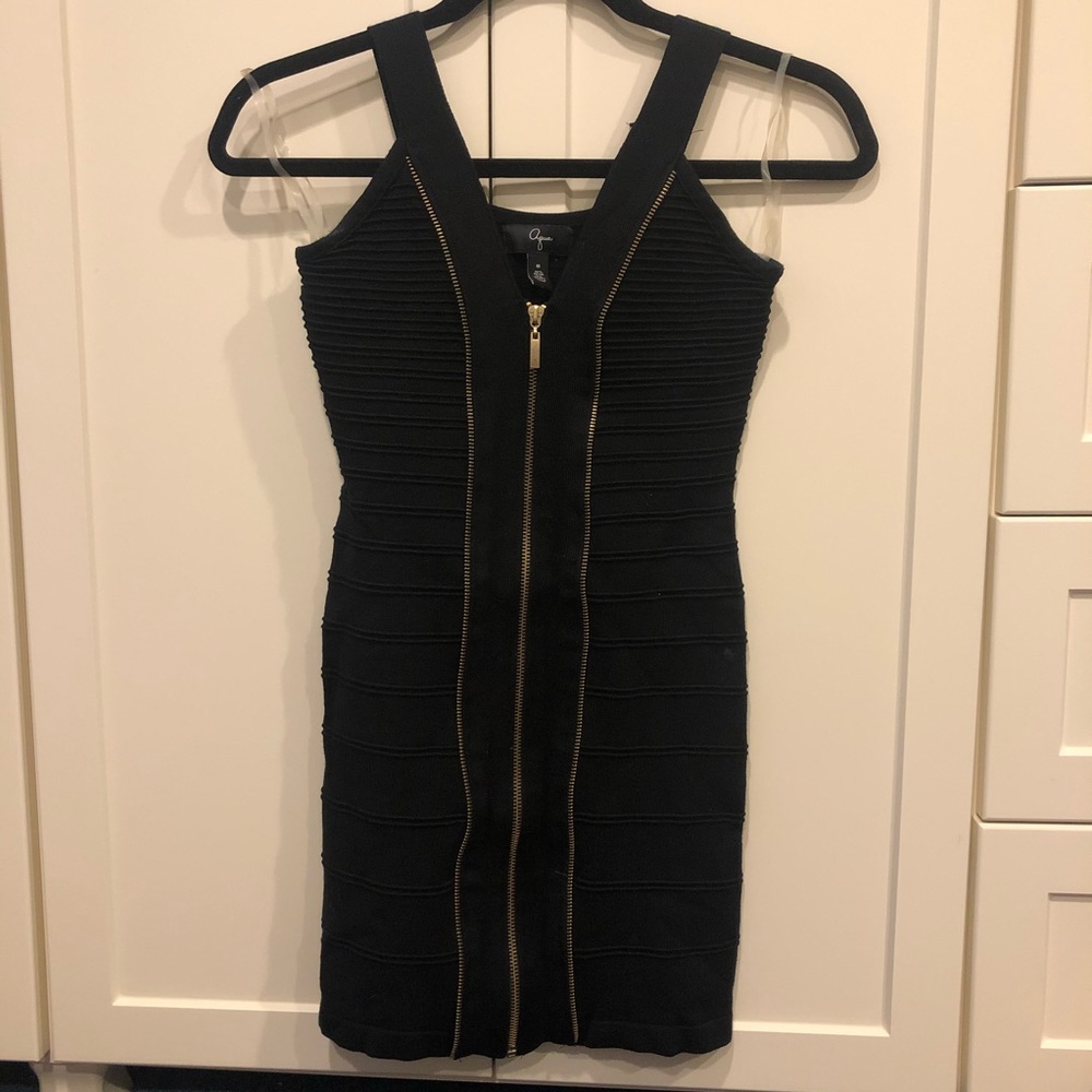 Black Aqua bodycon dress with gold front zipper
